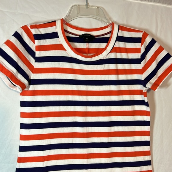 J. Crew Women’s Stripped Short Sleeve Long Dress- Orange White Navy - Picture 2 of 5